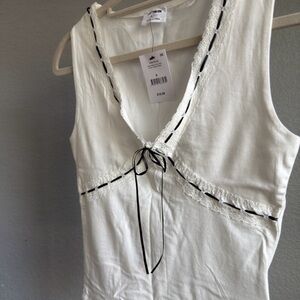 Cotton On Ivory Sleeveless Blouse with Black Accents